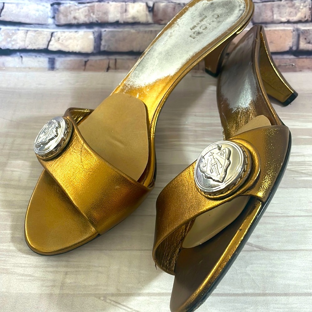 Gucci Gold Heeled Sandals